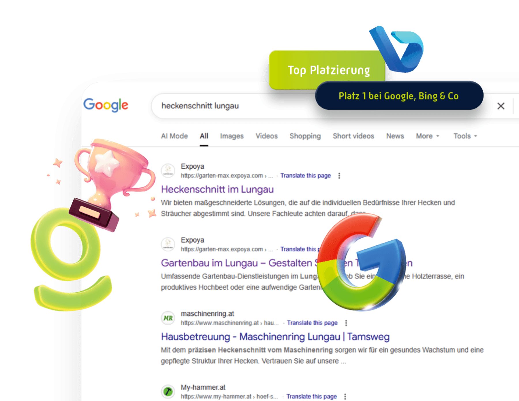 Eine Expoya-Landingpage, wie sie in der Google-Suche erscheint