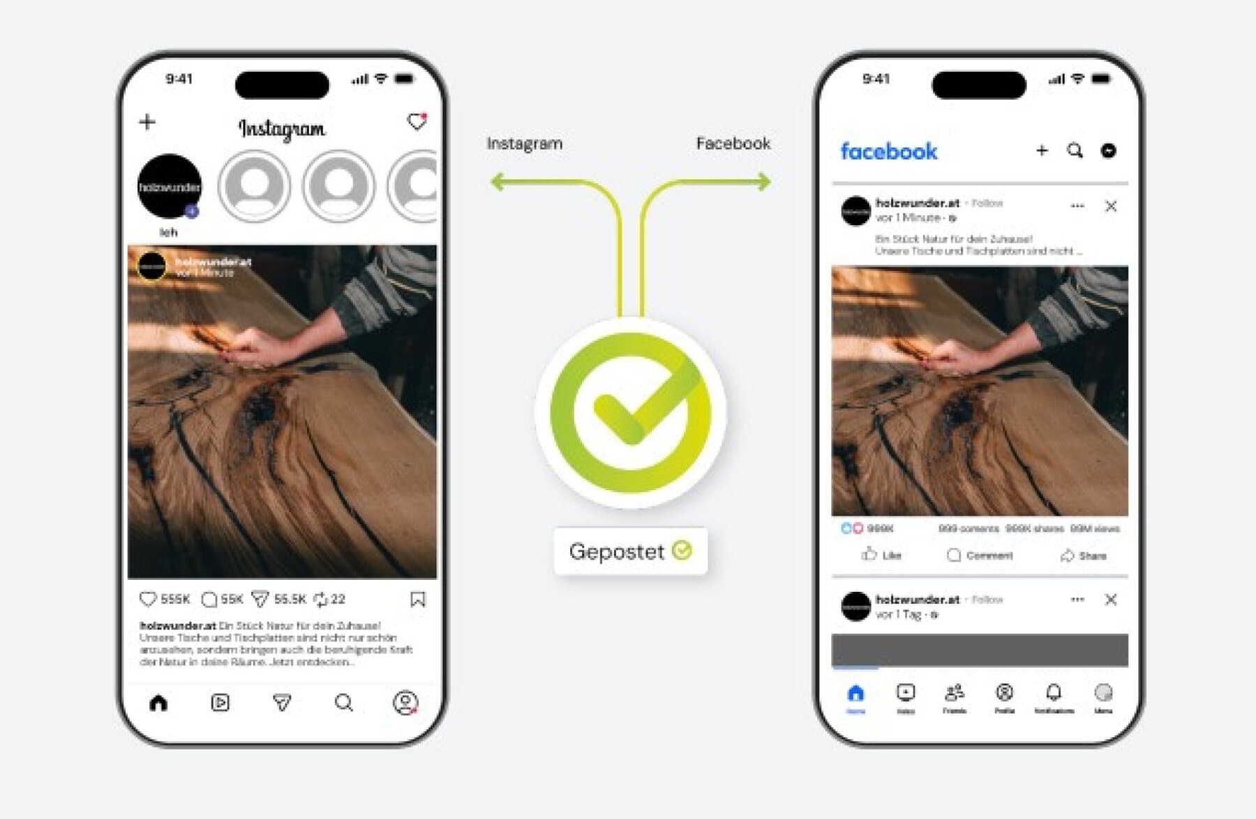 Expoya veröffentlicht einen Beitrag automatisch auf Instagram und Facebook