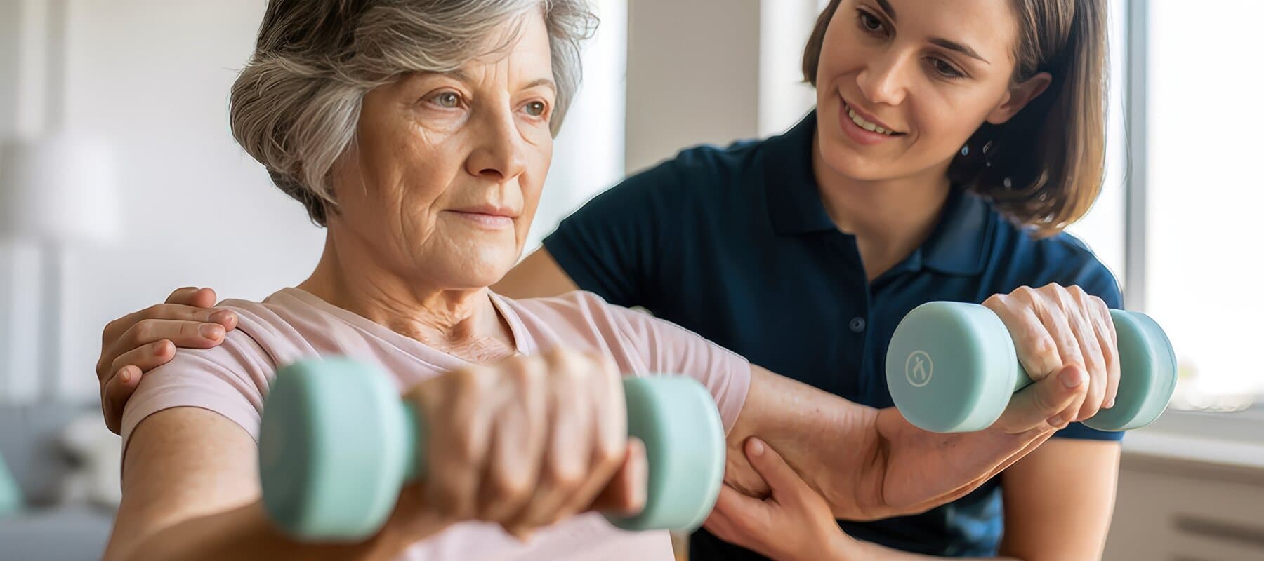 Physiotherapeutin trainiert mit einer älteren Patientin, Motiv aus einer Expoya Case Study